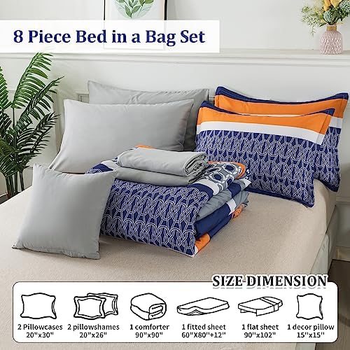 Anibedding 8 Pieces Bed in a Bag,Striped Comforter Set Queen Size