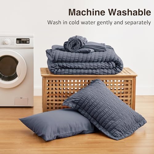 Love's cabin Seersucker Navy Blue Twin Comforter Set