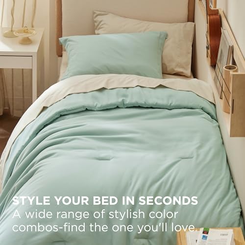 Bedsure Twin XL Comforter Set Sage Green Bed Set Dual-Tone 5 Pcs 68"x 88"