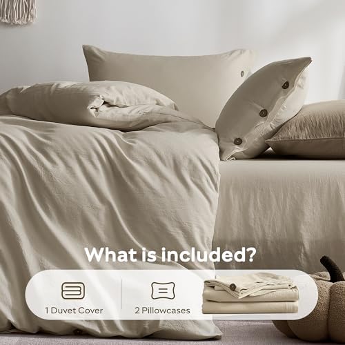 JELLYMONI 100% Washed Cotton Oatmeal Duvet Cover Full, Linen-Like