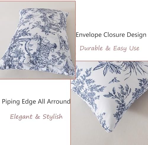 FADFAY Toile Sheet Set Queen Classic Blue & White 100% Egyptian Cotton French Country Bedding Toile de Jouy Pastoral Scenic Farmhouse Bedding Deep Pocket Sheets Breathable Soft for All Seasons 4Pcs