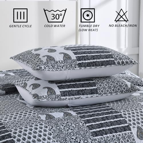 HIARUO Quilt Set Twin Size, 2 Pieces Bedspread Coverlet Plaid Patchwork Quilt Farmhouse Twin Size Comforter Set Lightweight Bedding with 1 Pillow Cover Sham for All Season Gray