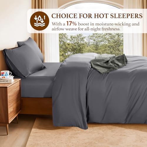 DEITAS 100% Cotton Queen Duvet Covers 3 Piece,1200 Thread Count,Dark Grey