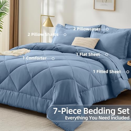 FUANNA Queen Comforter Set 7 Pieces, Luxury Bedding Set, Soft Bed in a Bag