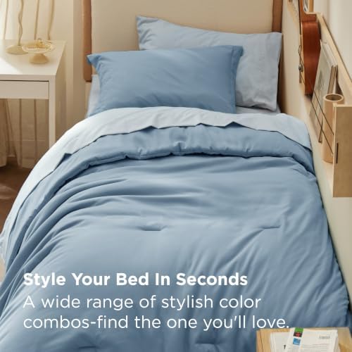 Bedsure Twin XL Comforter Set Blue Bed Set Dual-Tone 5 Pieces 68"x88"