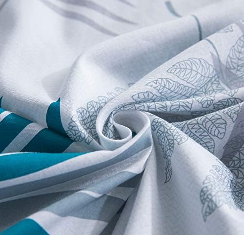 SLEEPBELLA Duvet Cover Set, 600 Thread Count Cotton Leaf Botanical Pattern Print Reversible Comforter Cover Set (Queen, Teal Blue-Leaf)