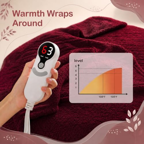Eydna Electric Heated Blanket Full Size 72"×84" with 9 Heating Levels & 1-10Hs Auto Off,Double Sided Plush Sherpa, Energy Efficient, Machine Washable, Couch & Bed, Gifts for Women- Red