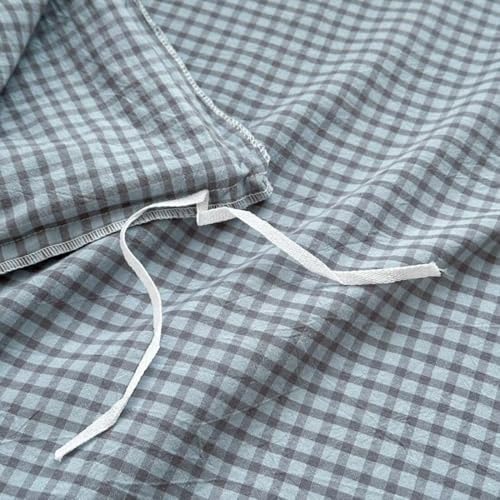 PinkMemory Blue Gingham Duvet Cover Bedding Set King 100% Washed Cotton Blue Plaid Checkered Duvet Cover 3pcs Modern Grid Gingham Bedding with Zipper Closure Ultra Soft Breathable