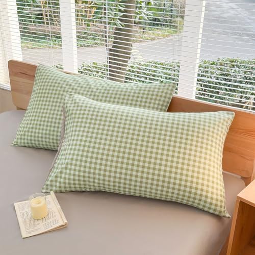 NSNLGSGC Sage Green Gingham Duvet Cover Set, Queen