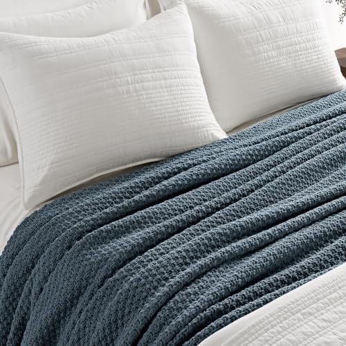 EVERGRACEHOME Chunky Chenille Knit Throw Blanket, 90 x 90, Stormy Blue