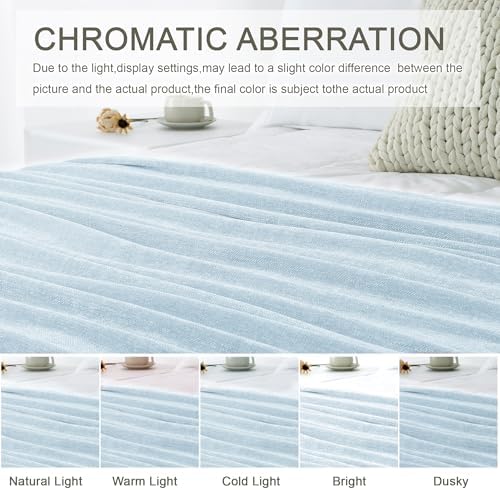 Chenille Throw Blanket for Couch 60" x 80" Twin, Light Blue