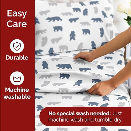 Christmas Sheet Set, Winter Bears, Holiday Xmas Bedding Set - Queen Size