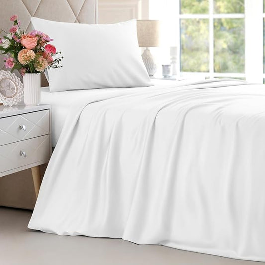 100% Rayon Derived From Bamboo - Bamboo Sheets Twin XL Size - Cooling Sheets for Twin XL - Soft, Breathable & Hotel Luxury Bedding - 1 Flat & 1 Fitted & 1 Pillowcase w/ 16 Inch Deep Pockets - White