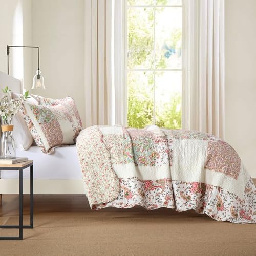 Secgo Queen Comforter Set for Bed - 100% Cotton Quilts Queen Size, Black Bedspreads (90 * 98 Inch) with 2 Pillow Shams, Patchwork Reversible Lightweight Bedding
