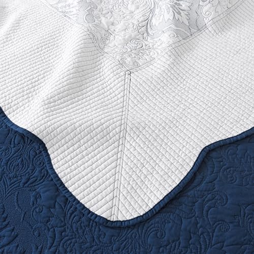 HoneiLife California King Quilt - Oversized King Bedspreads 128x120, 4-Piece Cal King Quilt Sets,Rustic Bedding Sets King Size,Reversible Coverlets Lightweight Bed Cover for All Season Use-Navy