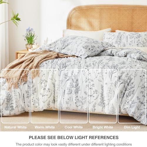 Love's cabin White Full Size Comforter Set - Comforter Set Full, 3 Pieces Cute Floral Bedding Sets for All Seasons,1 Soft Reversible Botanical Flowers Comforter and 2 Pillow Shams