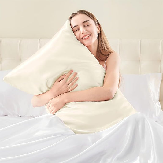BEDELITE Satin Pillowcase with Zipper, Beige King Size Pillow Cases Set of 2, Super Soft and Cooling Similar to Silk Pillow Cases, Gift for Women Men(20x36 Inches)