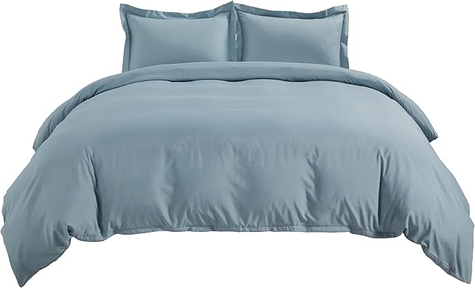 Bedsure Duvet Cover Full Size - Soft Double Brushed Bedding Set for Kids & Adults, Zipper Closure, 3 Pieces, Includes 1 Duvet Cover (80"x90") & 2 Pillow Shams, NO Comforter, Mineral Blue