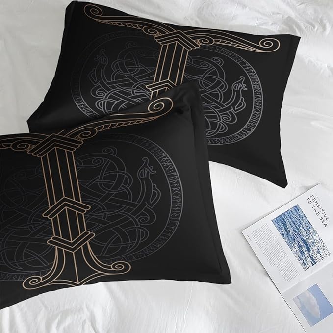 Comforter Set Queen Size, Tree Viking Norse 7 Pcs Bedding for Kids and Adults, Dragon Medieval Gothic Bed Sheet Sets with Fitted Sheet 2 Pillowcases & 2 Shams for Bedroom Bed Decor