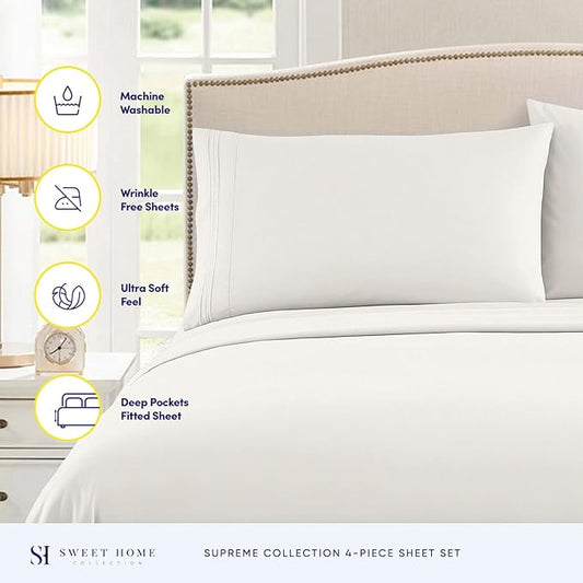 Full Size Sheet Sets - Breathable Luxury Sheets with Full Elastic & Secure Corner Straps Built In - 1800 Supreme Collection Extra Soft Deep Pocket Bedding Set, Sheet Set, Full, Ivory
