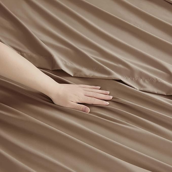 Clara Clark Cal King Sheets, 6 Piece Set - Hotel Luxury Sheets for Cal King Size Bed, Super Soft Bedding Set, Cal King Size, Taupe Sand