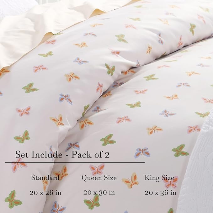 WINLIFE 100% Cotton Pillowcases Butterfly Pattern Pillow Cases Queen Size Pillow Cover Set of 2 (Queen 20x30'', Colorful Butterfly)
