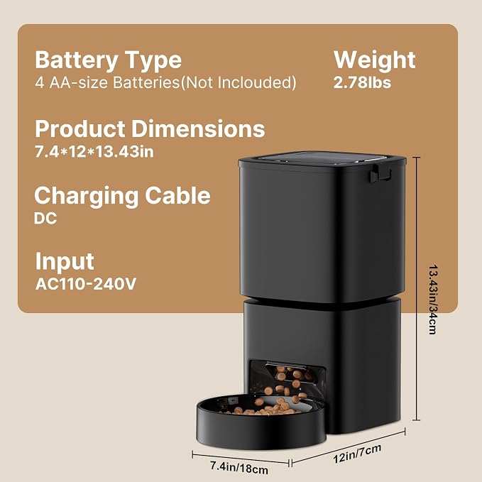 Automatic Cat Feeder, 5G WiFi APP Control Automatic Pet Feeder, 5L Cat Dry Food Dispenser with Remote Feeding,10 Meals Programmable 1-15 Portion Control Auto Dog Feeders for Cats,Puppy
