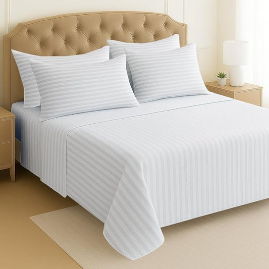 Mattress-Homes Extra Deep Pocket 6 Piece King Sheet Set, Hotel Luxury Collection, 100% Egyptian Cotton, 21" Deep Fitted Sheet, Soft, Cool & Breathable Bedding with 4 Pillowcases in White Stripe