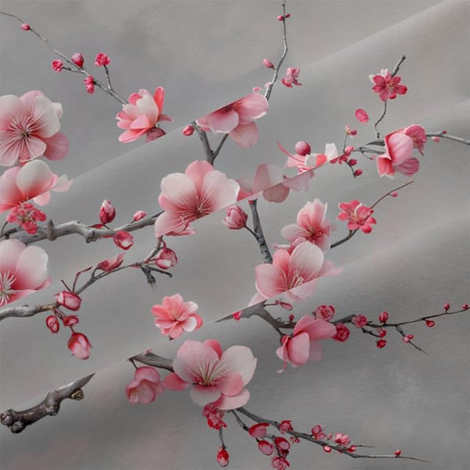 Cherry Blossom Comforter Set Queen Japanese Style Gray and Pink Floral Bedding Set Japan Bedroom Deccor Bedding Aesthetic Flower Branch Pattern, Ultra Soft Lightweight Comforter Sets