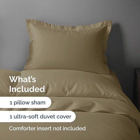 Duvet Cover Twin/Twin XL Size Set - Extra Soft Twin/Twin XL Duvet Cover 68" x 90" with 1 Pillow Sham - Hotel Luxury, Easy Care, Fade Free w/ Zipper Closures & Ties - Comfy, Cozy & Breathable (Khaki)