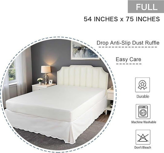 HIG Off-White Chic Full Bed Skirt - Easy Fit Scallop Edge Pleated Bedskirts, 14 Inch Drop Anti-Slip Dust Ruffle, Thick Fabric for Enhanced Privacy, Pre-Washed for Long-Lasting Use(N60022)
