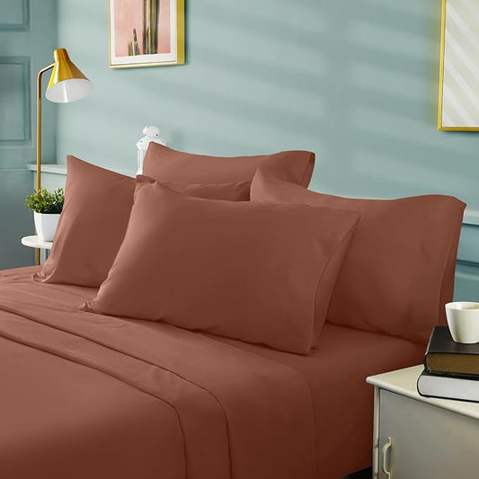 BYSURE 6 Pieces Bed Sheets Set(Full, Chocolate Brown) - Hotel Luxury Super Soft 1800 Thread Count 100% Microfiber Sheets with Deep Pockets, Wrinkle & Fade Resistant