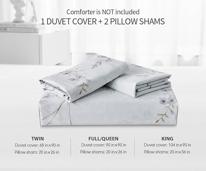 SLEEPBELLA Reversible Duvet Cover King, Elegant Purple Blossom on White, Soft and Breathable