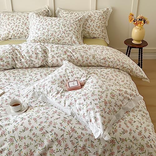 VM VOUGEMARKET Girls Lace Bedding Pink Flower Duvet Cover Set Queen