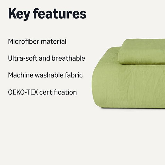 Amazon Basics Brushed Microfiber Comforter Set, Extra Soft with Natural Texture, 2-Piece, Twin/Twin XL, Green