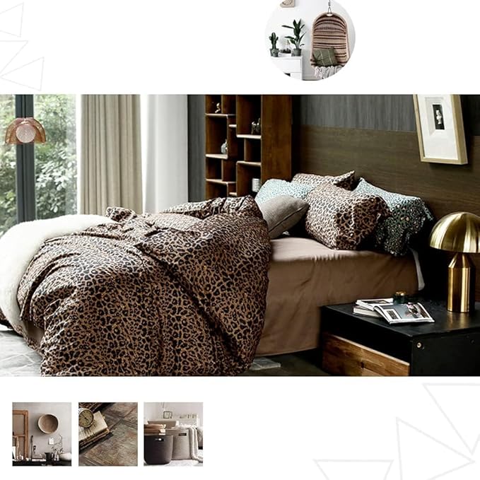 mixinni Animal Cheetah Comforter Set Full 3 Pieces Leopard Print Comforter Sexy Soft Fluffy Brown/Black Floral Printed Pattern Bed Set with 2 Pillowcases for All Season-Full Size