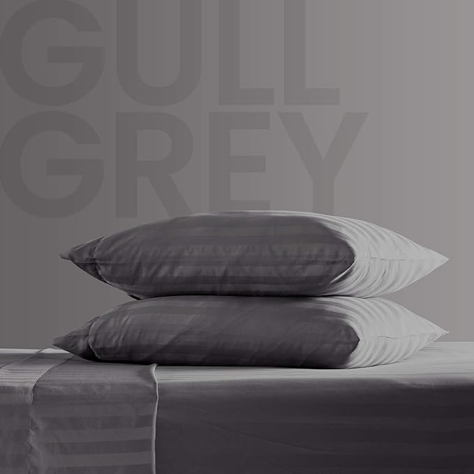 SLEEP ZONE Striped Cooling Sheets Set King Size - Fitted Flat Sheet & Pillowcase Sets 4 Piece - Super Soft Stripe Bed Sheet, Easy Care, Deep Pocket (Gull Grey, King)
