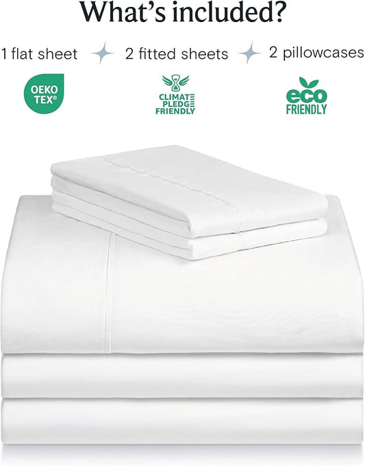LuxClub 7 PC Split King Sheet Set Bed Sheets Deep Pockets 18" Eco Friendly Wrinkle Free Cooling Sheets Machine Washable Hotel Bedding Silky Soft - White Split King