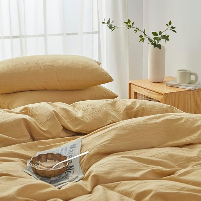 FACE TWO FACE Bedding Duvet Cover Set100% Washed Cotton Duvet Cover Linen Like Textured Breathable Durable Soft Comfy (Full, Ginger)