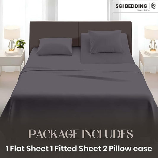 SGI bedding 28" King Split Top Flex Head Sheet Set 1800 Threads Flex Top Sheet for Adjustable Bed 4 Piece Sheet Set 15" Deep Pocket for Sleep Number Bed - Dark Gray