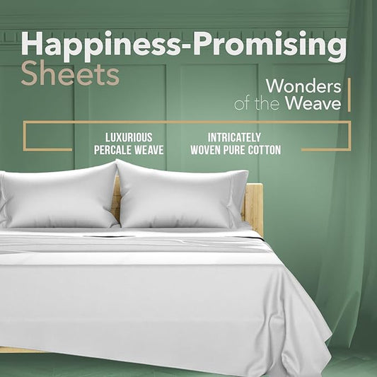 TEXAS LINEN CO. 100% Organic Cotton Sheets King Size - 4 PC Organic Cotton Percale Sheets King Set (Light Grey), Soft, Cooling & Breathable Bedsheets, 16" Deep Pocket Hotel Bedding - GOTS Certified