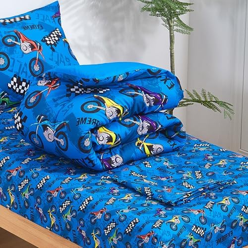 lasoftan Toddler Bedding Set, Toddler Bed Comforter Sets for Girls, Toddler Bed Set, Motorcycle Printed