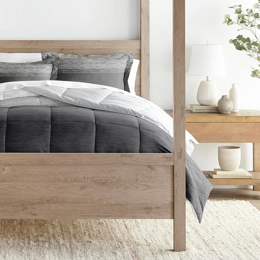 LINENS & HUTCH Comforter Set Patterned Microfiber All Season Down-Alternative Ultra Soft Bedding in Ombre - Full/Queen Ombre Gray