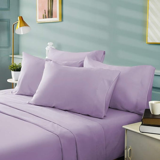 BYSURE 6 Pieces Bed Sheets Set(Full, Lavender) - Hotel Luxury Super Soft 1800 Thread Count 100% Microfiber Sheets with Deep Pockets, Wrinkle & Fade Resistant