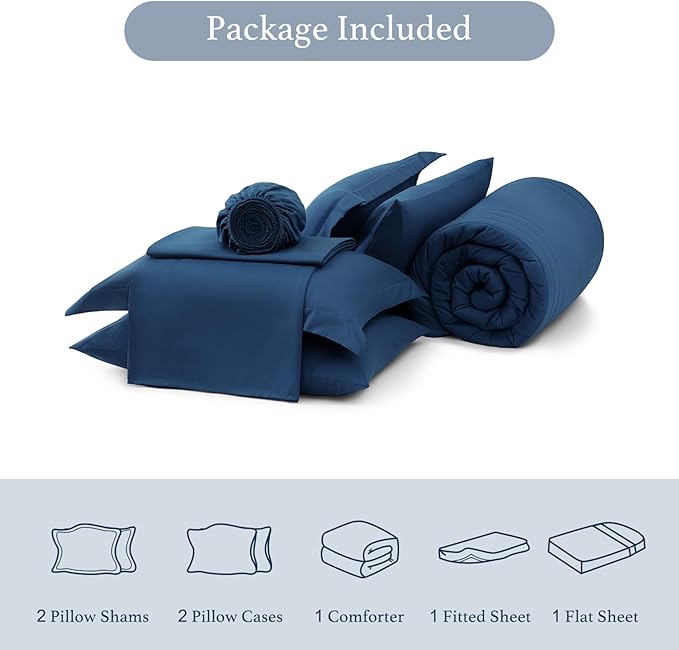 Monbix Full Size Comforter Set - 7 Pieces Serenity Blue Bed in a Bag, Full Size Bedding Sets with Comforters, All Seasons Comforter with Sheets,Pillowcases & Shams