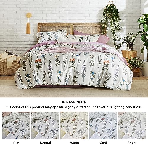 Bedsure Floral Comforter Full Size, White Breathable Fall Bedding 3 Pcs
