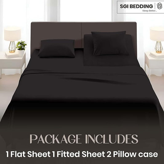 SGI bedding Adjustable Split Head Flex Top Cal King 34" Microfiber Sheet Set – Ultra Soft, Cooling & Deep Pocket 15” Fitted, 4-Piece Breathable & Durable Bedding Set for Split Cal King Beds -Black