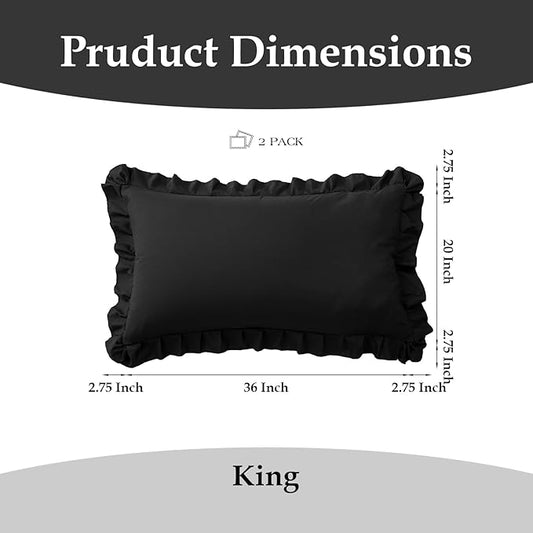 Ruffle Pillow Cases King Size Set of 2 โ Soft Wrinkle Resistant Brushed Microfiber Ruffled Pillowcases โEnvelope Pillow Shams Cover Festive Gift for Hotels, Guest Rooms 20x36 Inch (Black)
