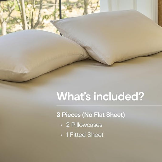 DOZ Sheet Set, 100% Viscose derived from Bamboo, Organically Grown, Buttery Soft, Cooling Sheets, High GSM, Deep Pockets - 3 Piece - 2 Pillowcases 1 Fitted Sheet (Sand, Full)