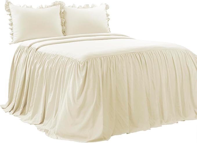 Lush Decor Ruffle Skirt Bedspread Set - 3-Piece Luxurious Farmhouse Bedding - Elegant Ruffle Detail - Timeless Style - Soft Lightweight Sheets - King, Ivory